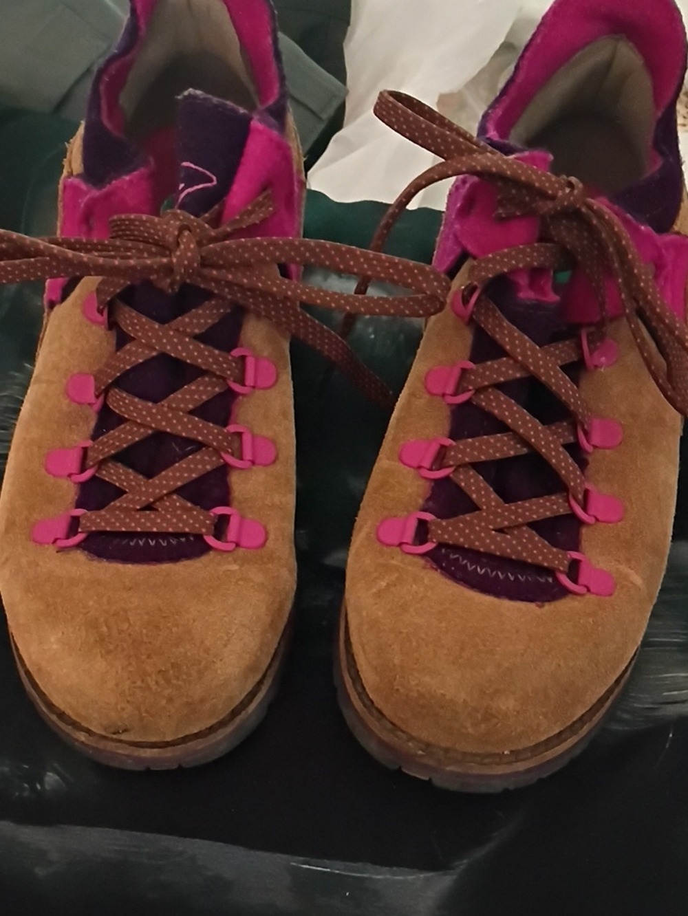 Women’s Suede Hiking-Style Sneakers in Brown and Pink